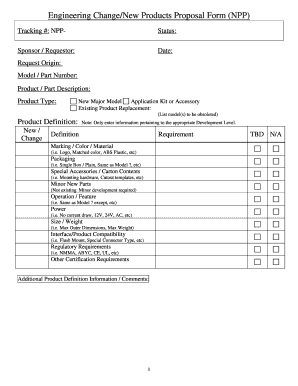 Sales tracking spreadsheets - Engineering ChangeNew Products Proposal Form NPP - legcon nmma