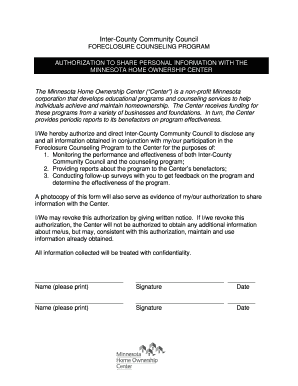 Foreclosure Counseling Authorization Form