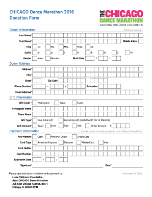 Chicago Dance Marathon 2016 Donation Form