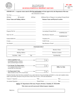 South Carolina Business Personal Property Return