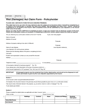 Riot Damages Act Claim Form - Policyholder