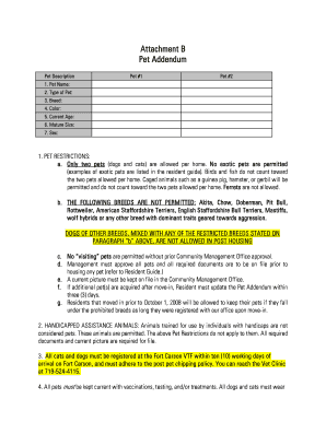 Pet Addendum for Residential Lease