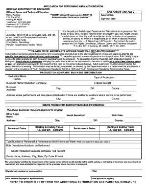 Michigan Performing Arts Authorization Application