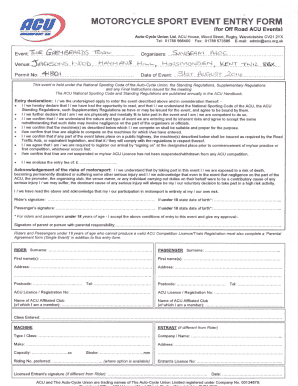 ACU Motorcycle Sport Event Entry Form