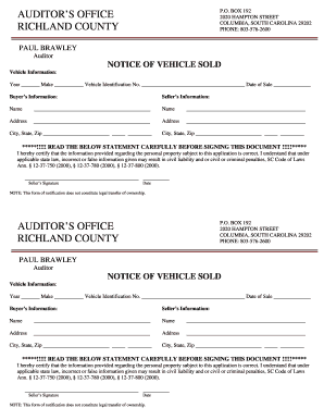 Notice of Vehicle Sold