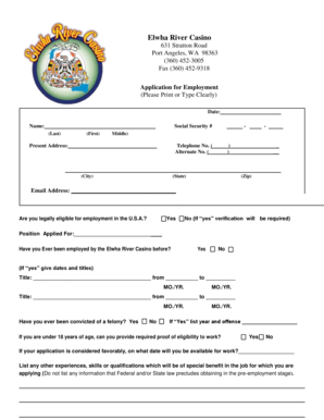 Elwha River Casino Employment Application