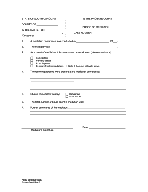 South Carolina Proof of Mediation Form