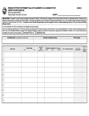 Indiana Petition for Primary Ballot Placement
