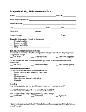 Independent Living Skills Assessment Form