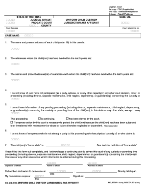 Michigan Child Custody Jurisdiction Act Affidavit
