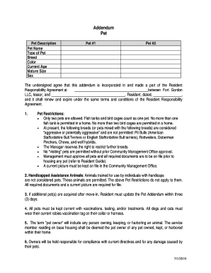 Pet Addendum to Resident Responsibility Agreement