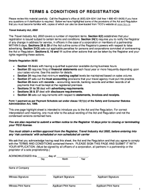 Travel Industry Registration Terms and Conditions