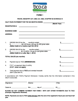 Ontario Travel Industry Form 1