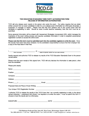 TICO Education Standards Exam Authorization Form