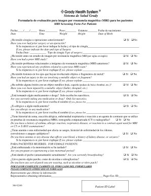 Formulario de evaluación para imagen por resonancia magnética (MRI)