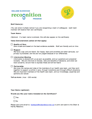 Patient Declaration of Values Feedback Form