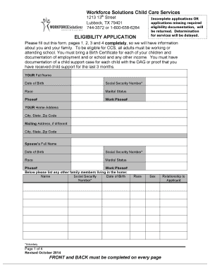 Child Care Services Eligibility Application
