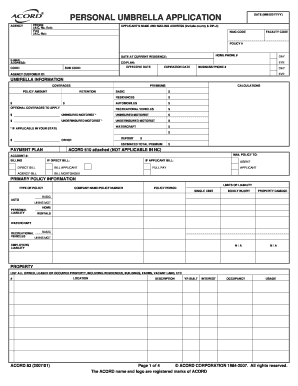 Personal Umbrella Insurance Application