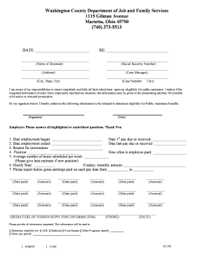 Ohio Public Assistance Employer Verification Form