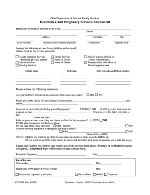 Ohio Healthchek and Pregnancy Services Assessment Form