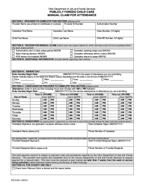Ohio Publicly Funded Child Care Manual Claim Form