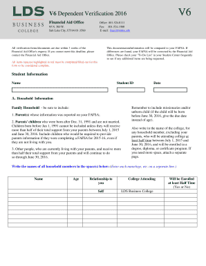 2016 Dependent Verification Form