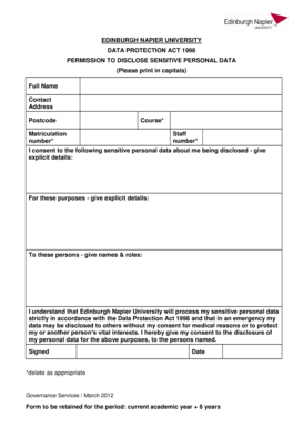 Edinburgh Napier University Data Disclosure Consent