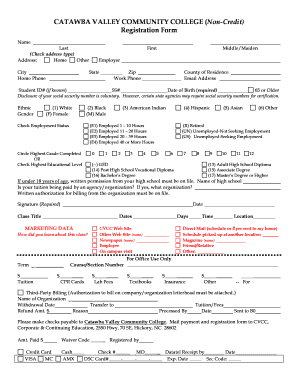 Catawba Valley Community College Registration Form