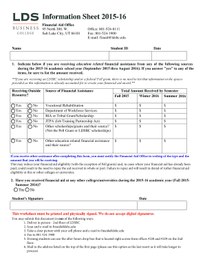 Financial Aid Information Sheet 2015-16