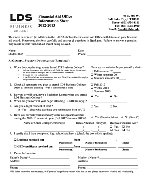LDS Business College Financial Aid Information Sheet