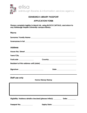Edinburgh Library Passport Application Form