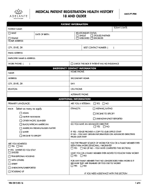 Medical Patient Registration Health History Form