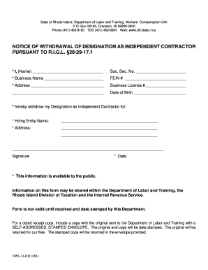 Rhode Island Independent Contractor Withdrawal Form