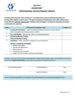 Headstart Professional Development Credits Form