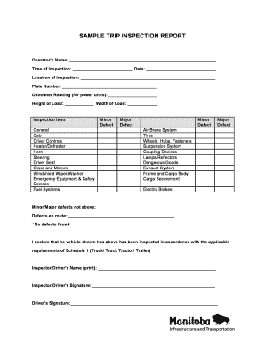 Inspection report - SAMPLE TRIP INSPECTION REPORT - Manitoba