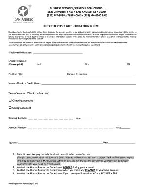 Direct Deposit Authorization Form