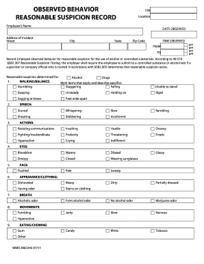 Reasonable Suspicion Observation Form