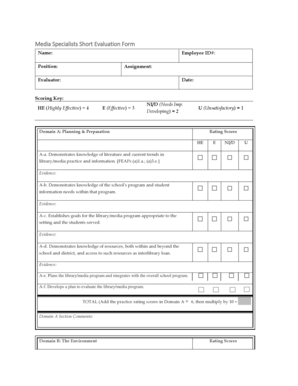 Media Specialists Short Evaluation Form