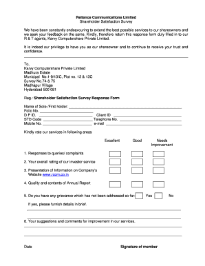Reliance Communications Shareholder Satisfaction Survey