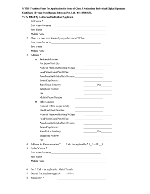 MTNL Trustline Class 3 Digital Signature Certificate Application