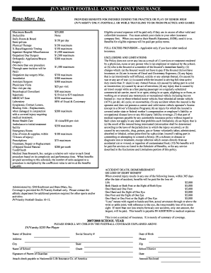 JV/Varsity Football Accident Insurance Form