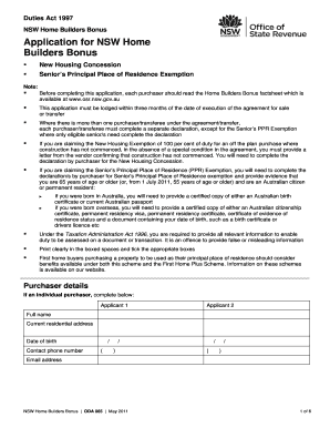NSW Home Builders Bonus Application