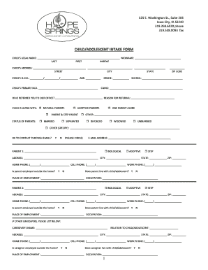 Child Adolescent Intake Form
