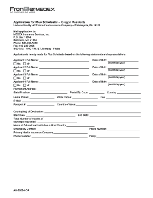 Plus Scholastic Insurance Application - Oregon Residents