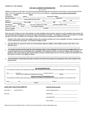 Order of the Arrow Adult Candidate Recommendation