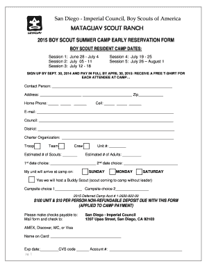 2015 Boy Scout Summer Camp Early Reservation Form