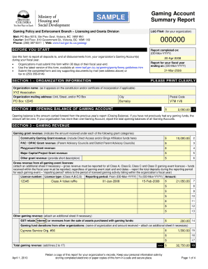 Gaming Account Summary Report