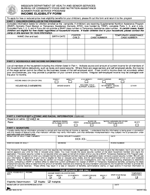 Missouri Summer Food Service Program Income Eligibility Form