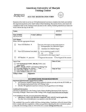 AUS Test Registration Form