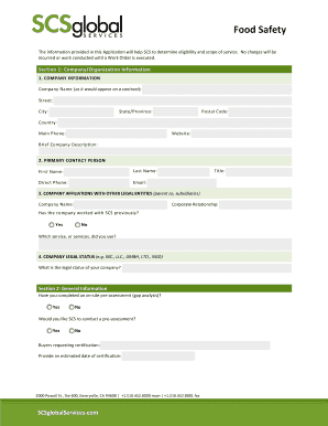 Food Safety Certification Application